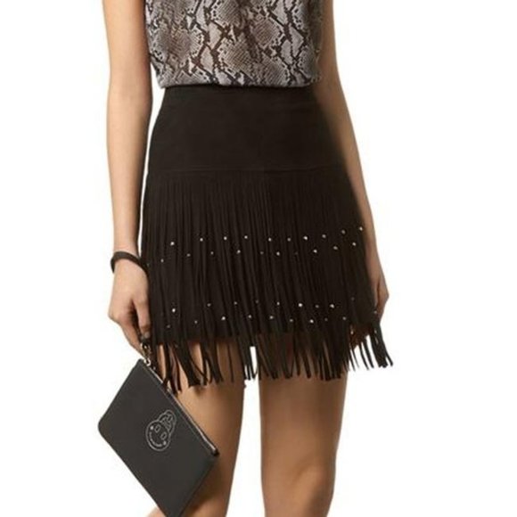 Rebecca Minkoff Suede Fringe Skirt 6